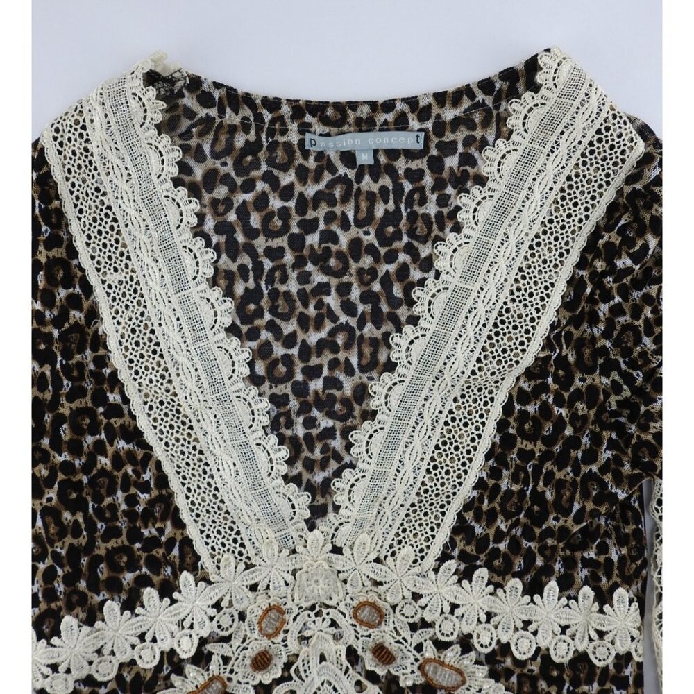 Vintage Passion Concept Leopard Lace Boho Tunic Top Womens Sz M Y2K - Picture 4 of 12